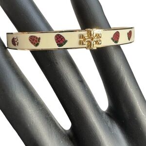 Tory Burch Kira Enamel Hinge Bracelet Gold Tone Raspberry Motif M